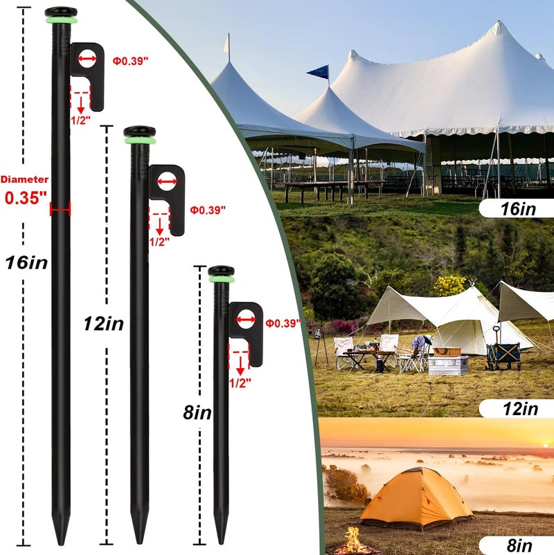 HOLANHING 20Pcs Tent Stakes, 12in/16in Heavy Duty Tent Stakes, 0.35" Dia. Forged Steel Stakes Heavy Duty for Tent Used on Rocks, Snowfield(20Pcs 12in Stakes) - Image 3
